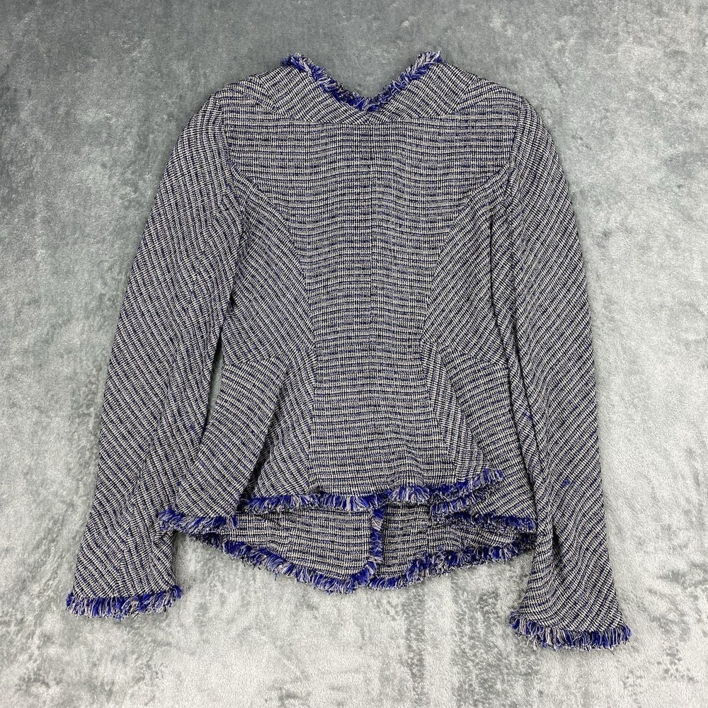 Theyskens' Theory Jacket Womens 4 Blue Jossak Tweed Button Fringe Metallic Lady - Picture 8 of 13